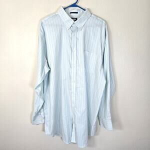 Lands End Traditional Fit Shirt Men's XXLT Blue White Stripe No Iron Oxford Work